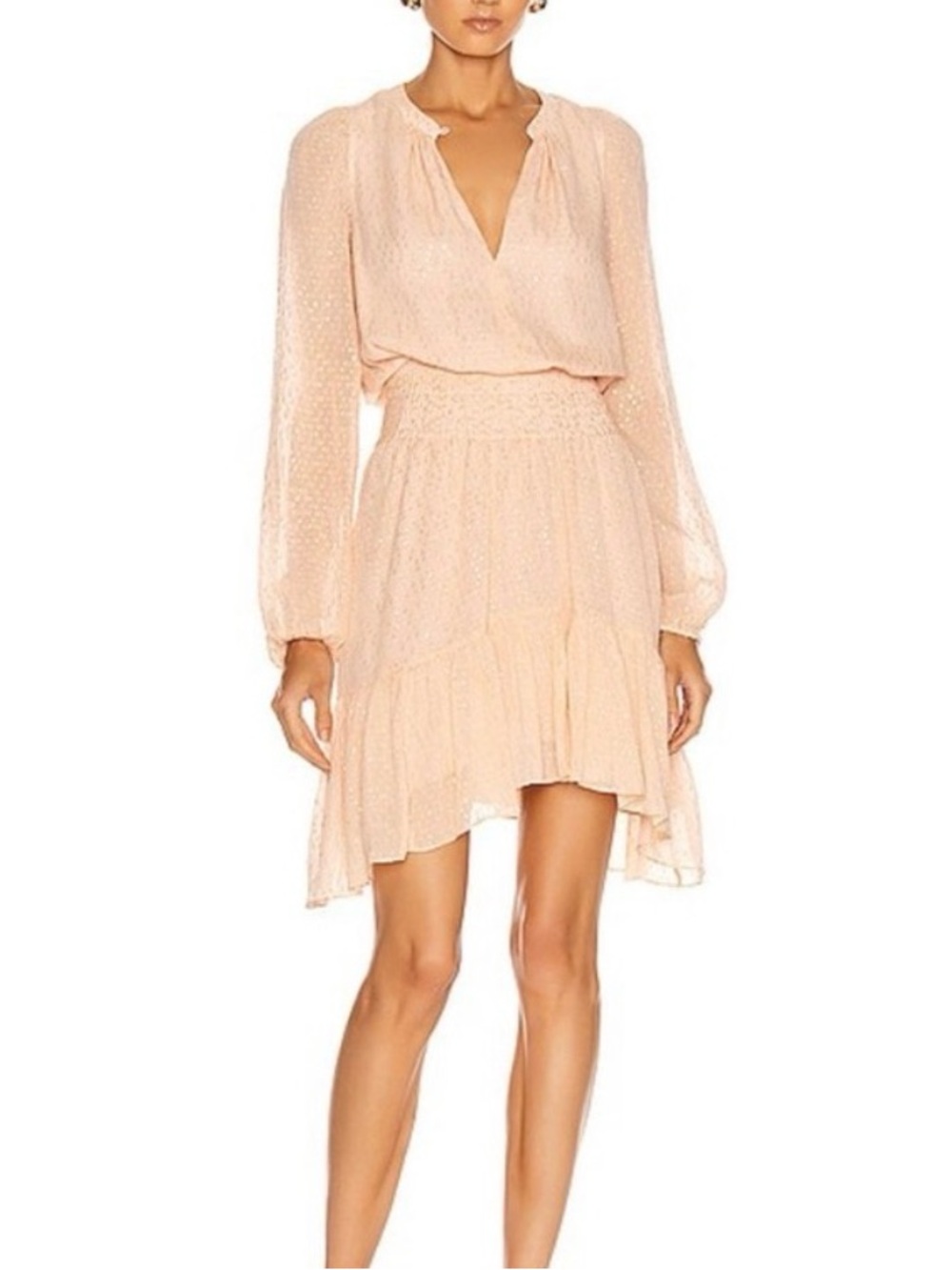 A.L.C. Silk Pale Pink & Gold Sidney Long Sleeve Ruffle Mini Dress Size 0